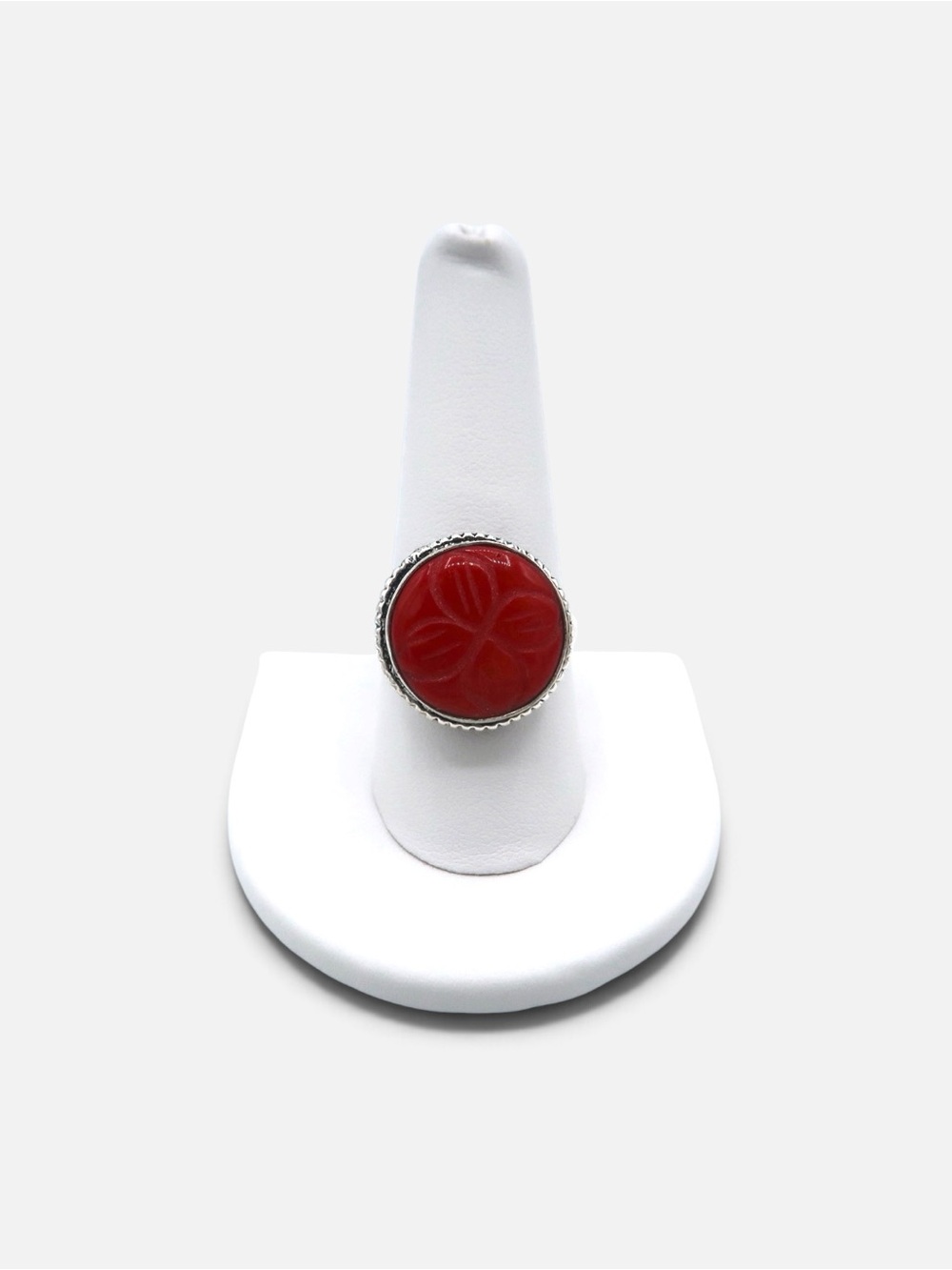VINTAGE HAND-CARVED RED CORAL RING